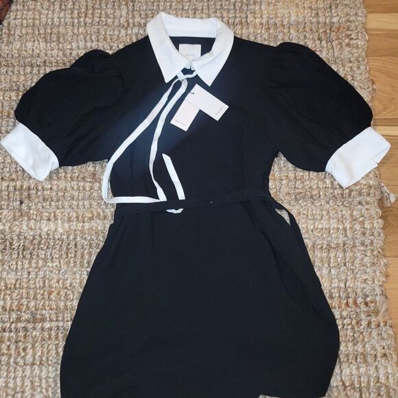 New Cinq à Sept Isabelle Short black Dress Ivory Collar & Tieneck Sz 10 MSRP 465 - Picture 3 of 15
